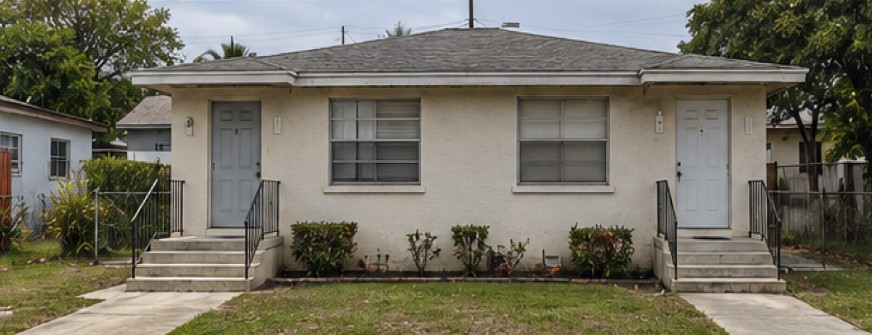 Current condition of the LIBA Capital duplex property in the Miami Shores portfolio, Miami-Dade County